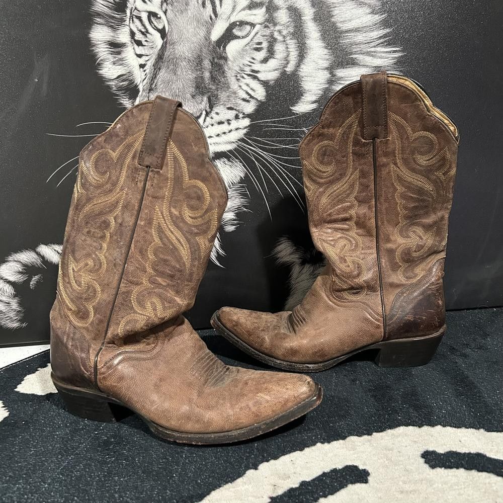J.B. Dillon JBW2300 Western Boot Women's 8.5B Brown Leather Cowgirl Mid-Calf